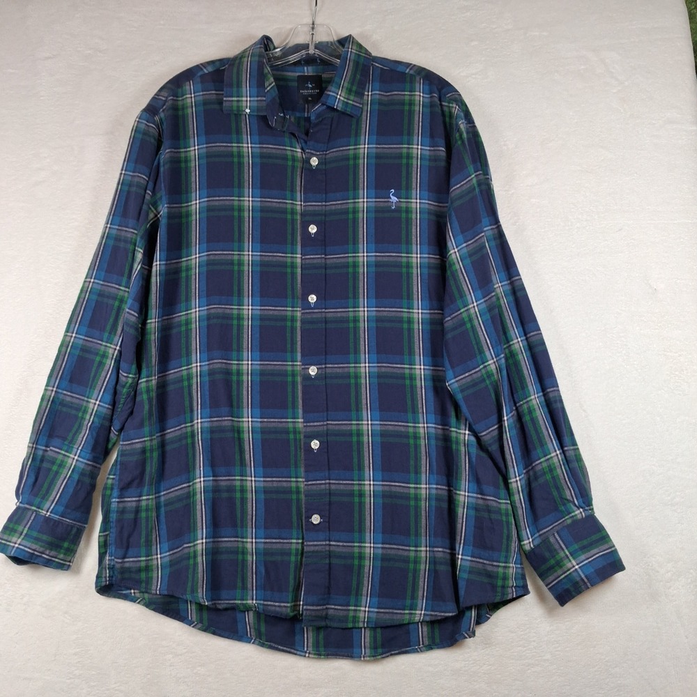 Tailorbyrd Collection Mens XL Blue Green Plaid Long Sleeve Button Flannel Shirt